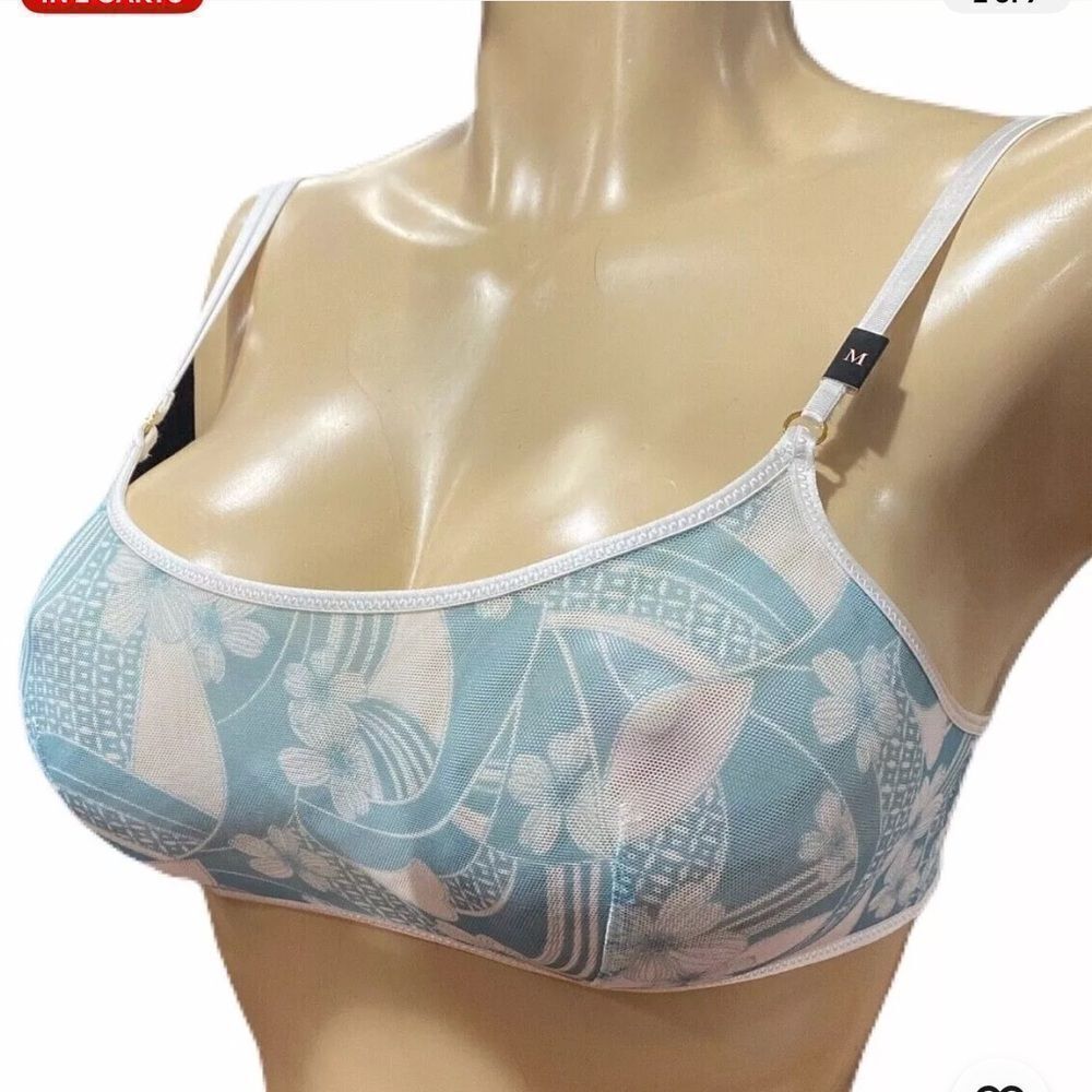 Victoria’s Secret Sexy Sheer Mesh Scoop Neck Unlined Bralette Bra blue white M